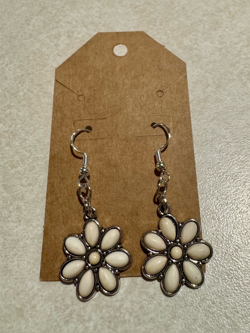 Silver-Tone White Flower Dangle Earrings